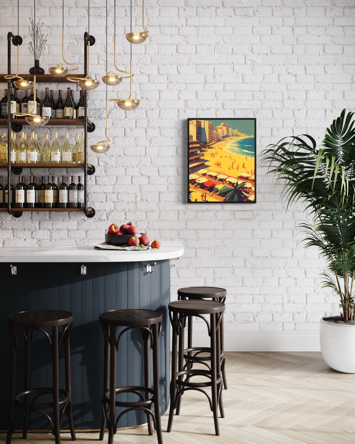 Copacabana Beach Rio Sunny Crowded Shoreline Retro Travel Poster - Image 2