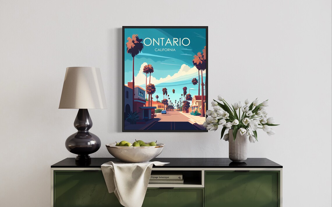 Ontario California Retro Palm Lined Street Vintage Cityscape Poster - Image 3