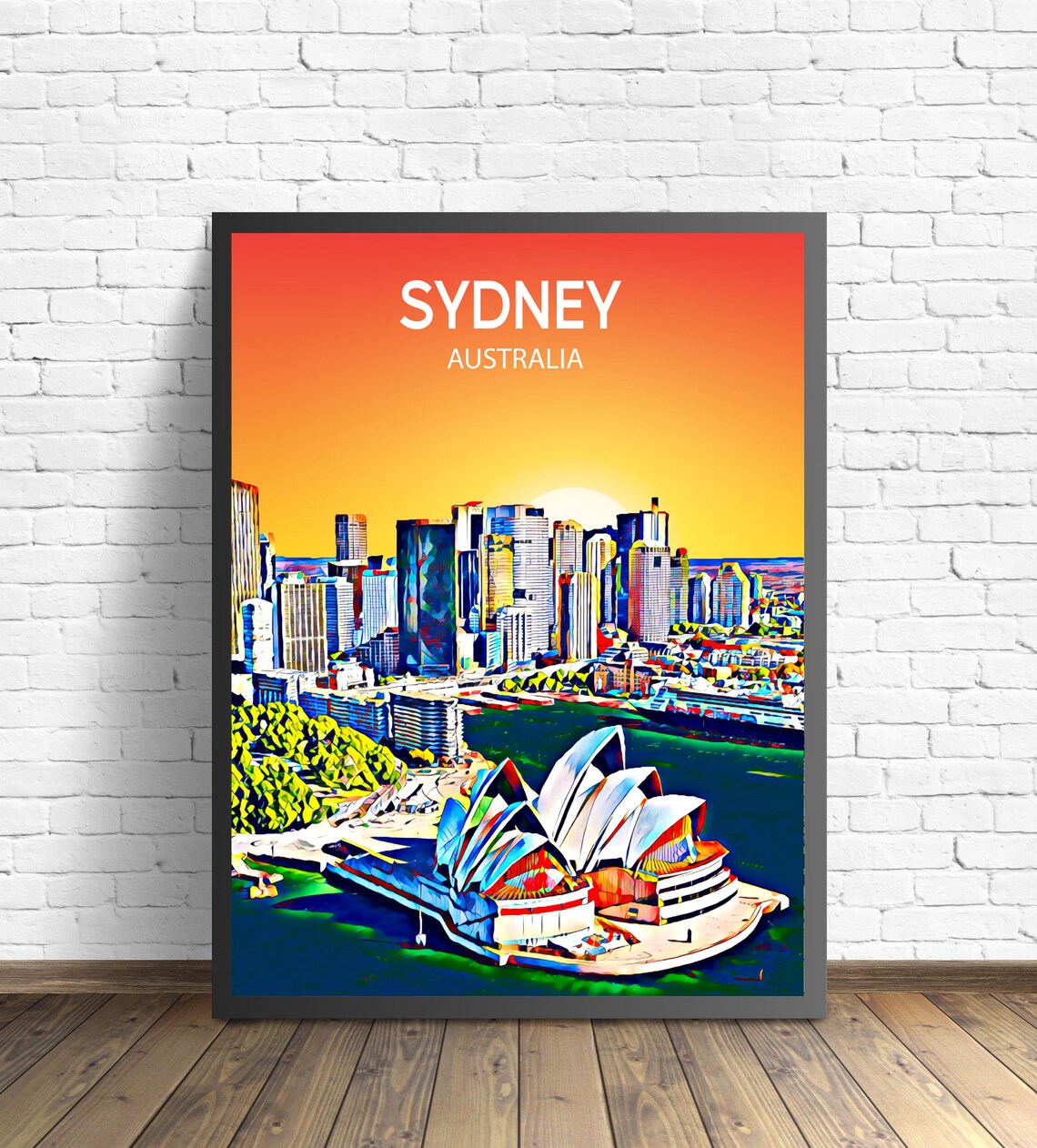 Sydney Australia Sunset Opera House Harbor Skyline Travel Poster