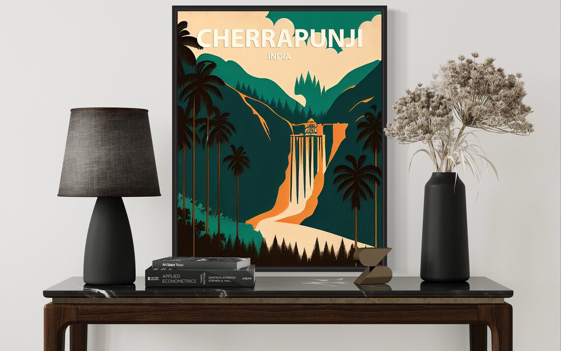 Cherrapunji India Meghalaya Waterfall Palms Retro Travel Poster - Image 2