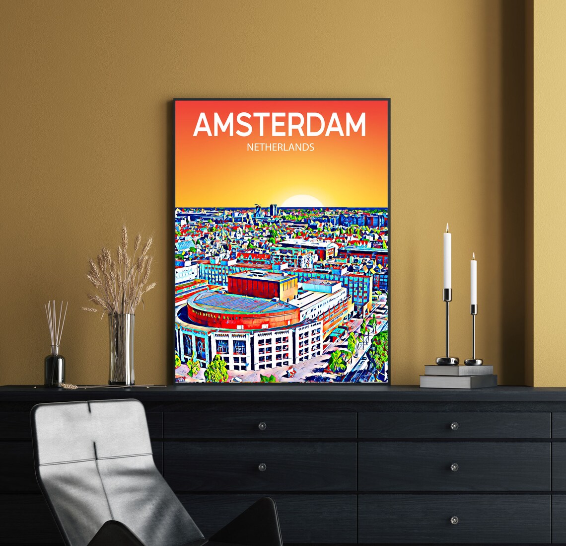 Amsterdam Netherlands Opera House Sunset Skyline Poster Art Gift - Image 2