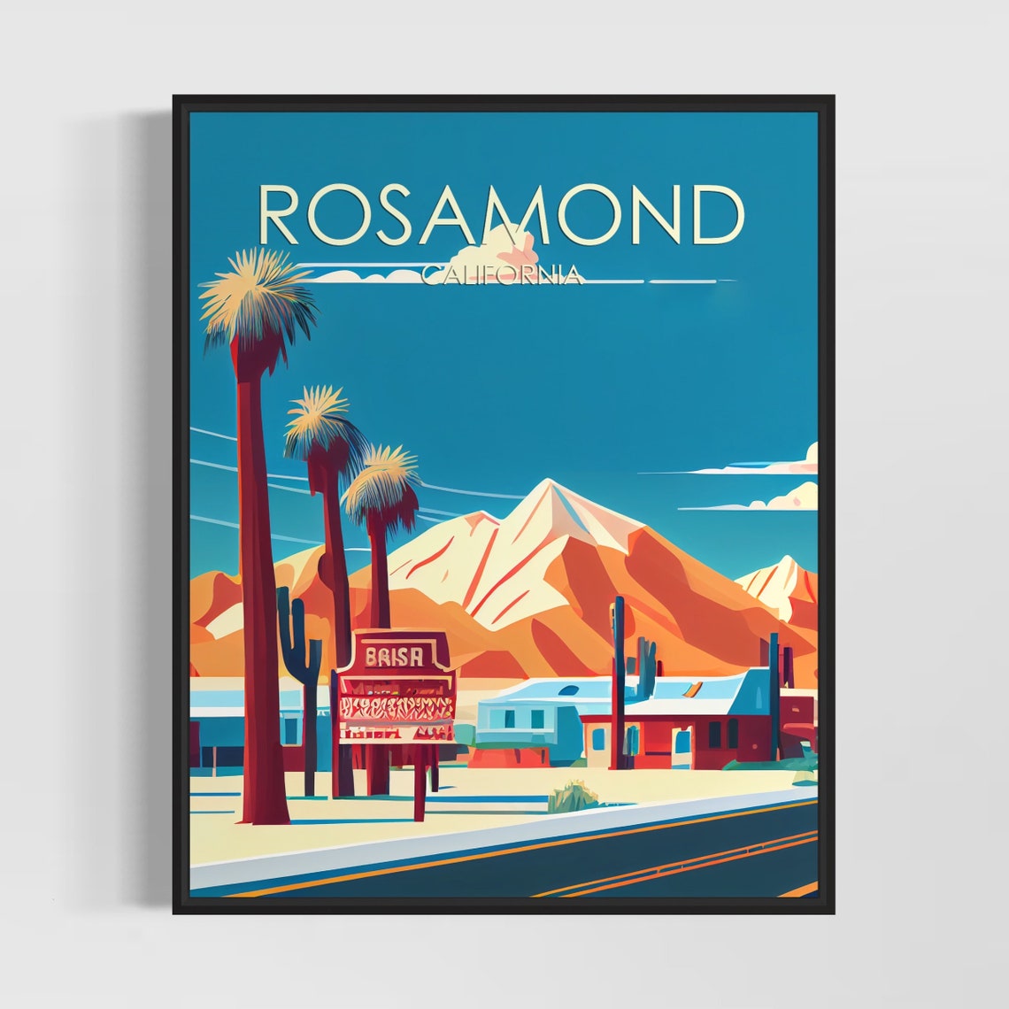 Rosamond California Desert Roadside Motel Mountain Sunset Art Poster