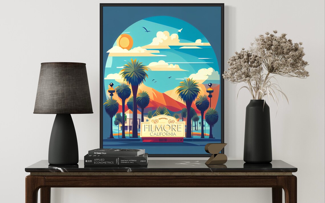 Fillmore California Vintage Welcome Sign Palm Circle Art Poster - Image 3