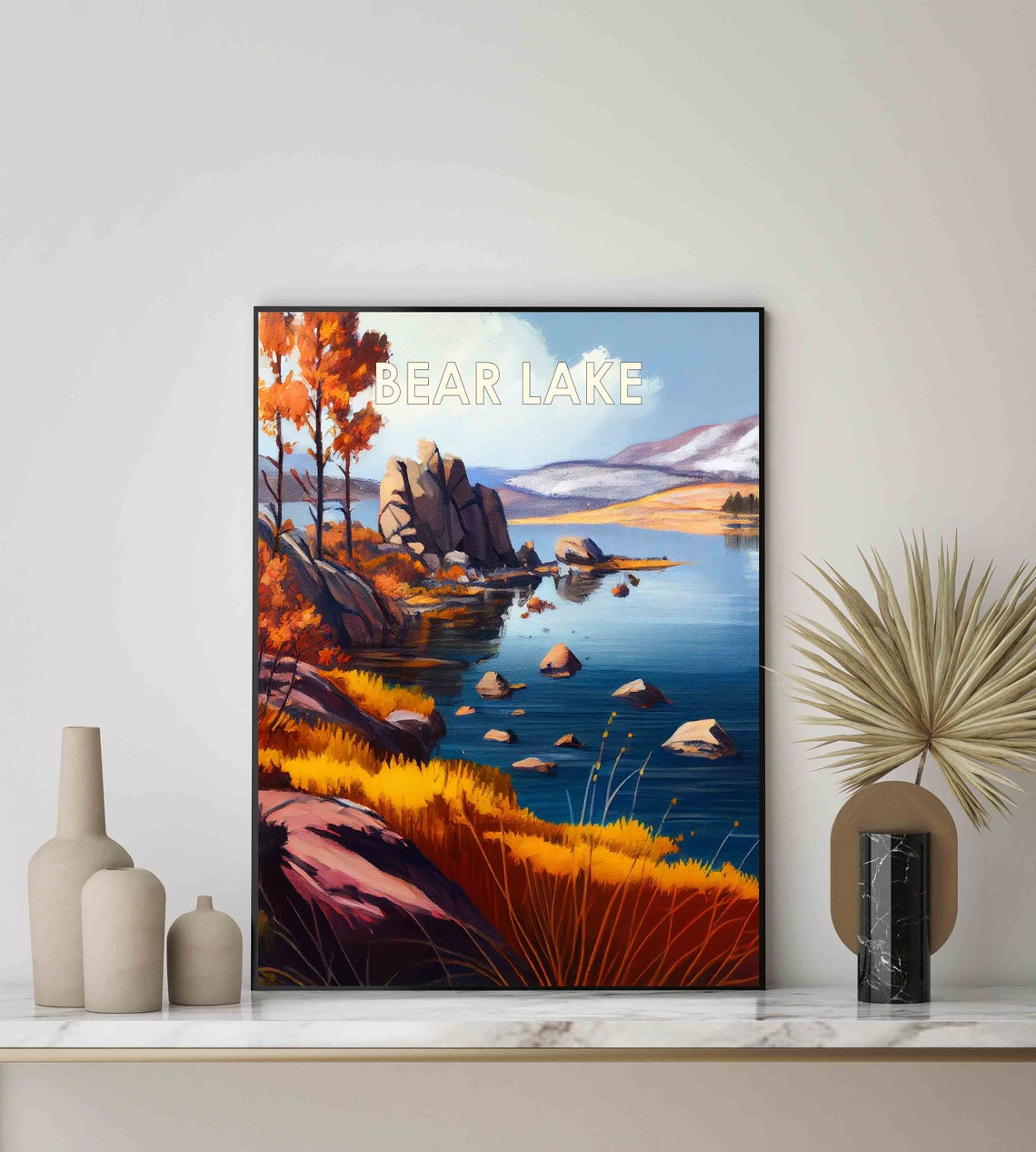 Bear Lake Idaho Autumn Rocky Shoreline Sunset Water Vintage Poster - Image 2