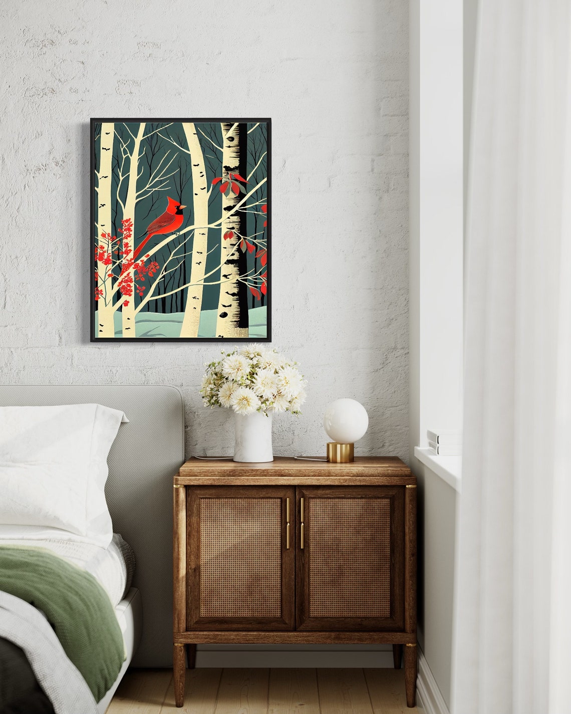 Red Cardinal On Birch Tree Winter Forest Minimal Bird Art Poster - Image 3