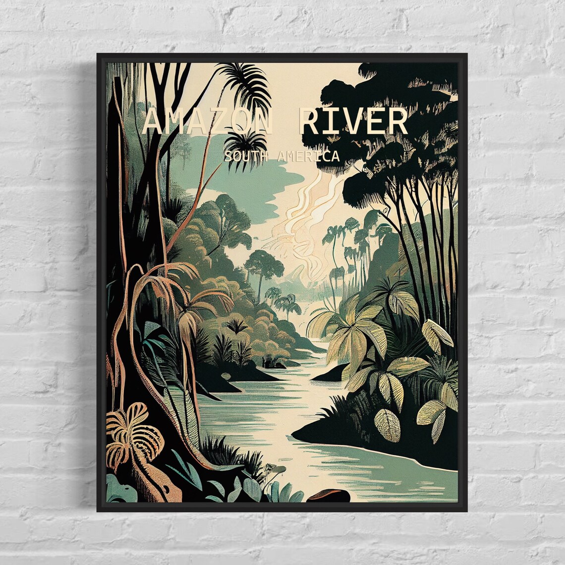Amazon River South America Lush Jungle Waterway Vintage Travel Poster