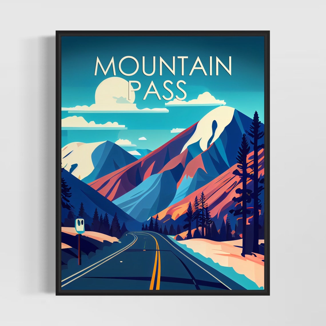 Mountain Pass Highway Colorful Peaks Sunset Drive Travel Poster