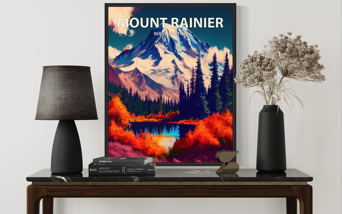 Mount Rainier Washington Snowcapped Peak in Autumn Art Poster - Image 3