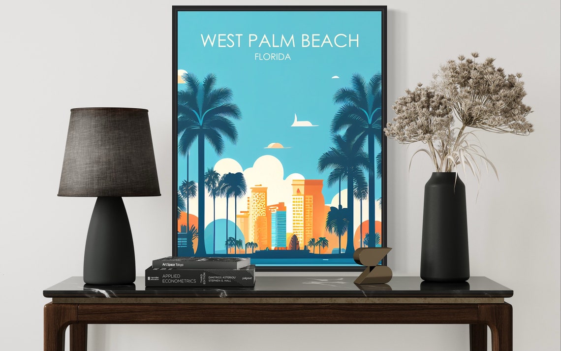 West Palm Beach Florida Golden Skyline Royal Palms Sunset Poster - Image 3