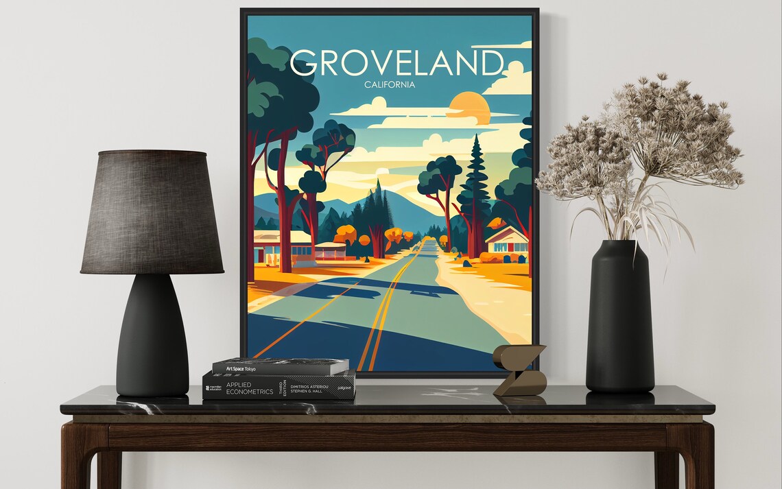 Groveland California Retro Small Town Road Scene Travel Poster - Image 3