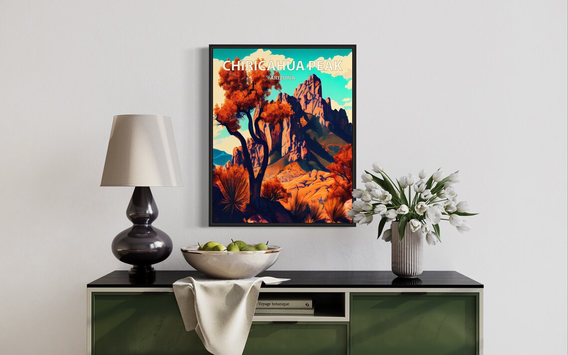 Chiricahua Peak Arizona Red Rock Spires Desert Oak Trees Poster - Image 3