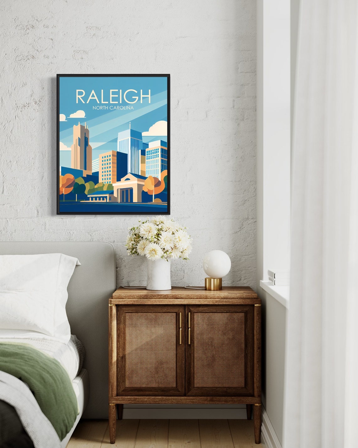 Raleigh North Carolina Downtown Skyline with Trees Retro Travel Poster - Image 3