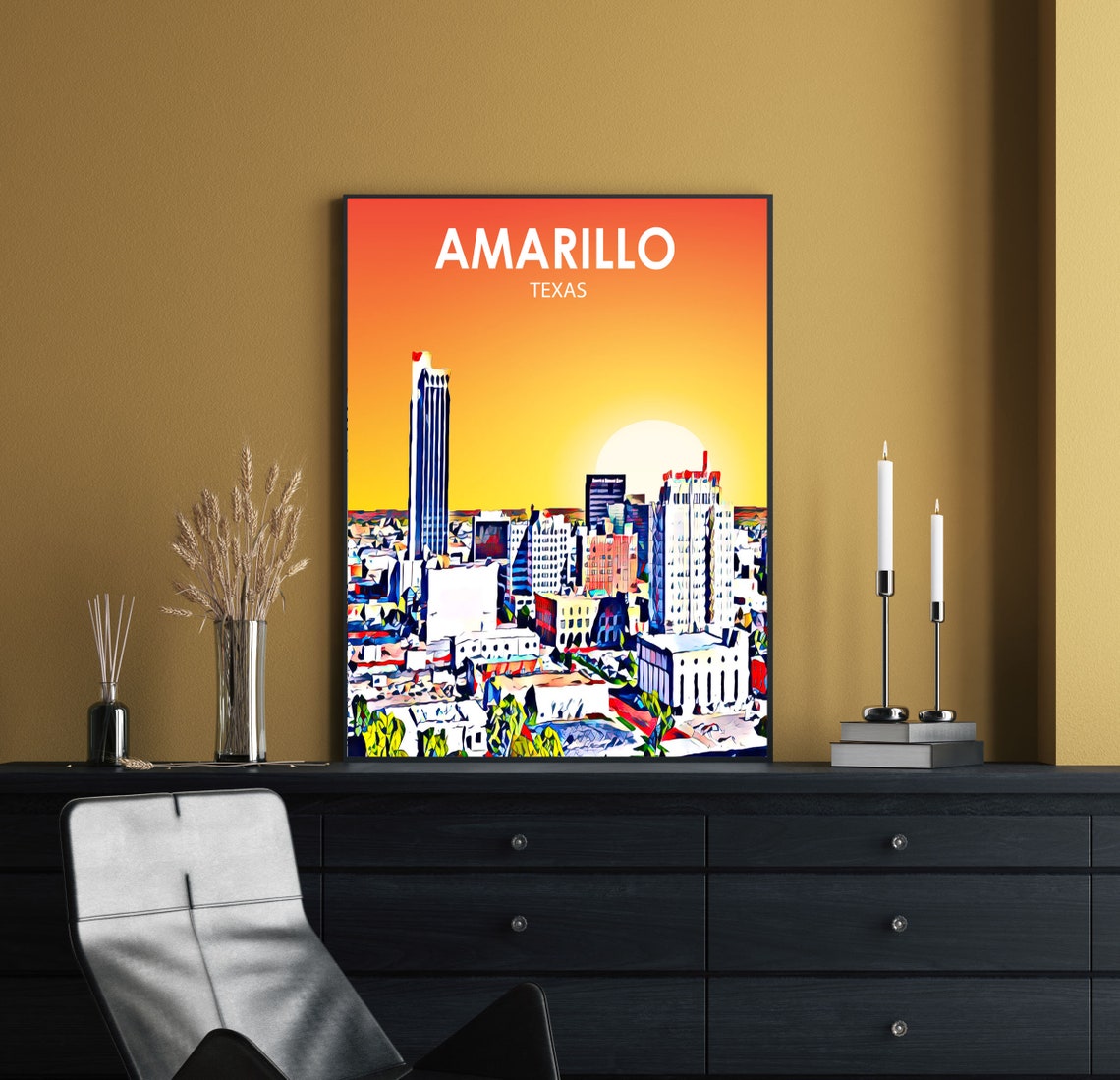 Amarillo Texas Sunset Skyline Panhandle City Pop Art Travel Poster - Image 2