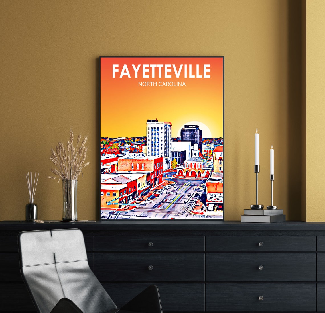 Fayetteville North Carolina Art Poster Sunset Landscape Poster Print Fayetteville City Wall Art Skyline Sketch Photo - Image 2