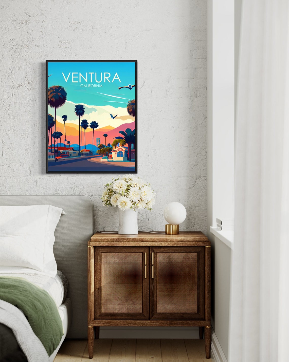 Ventura California Silhouetted Palm Tree Sunset Street Retro Poster - Image 2