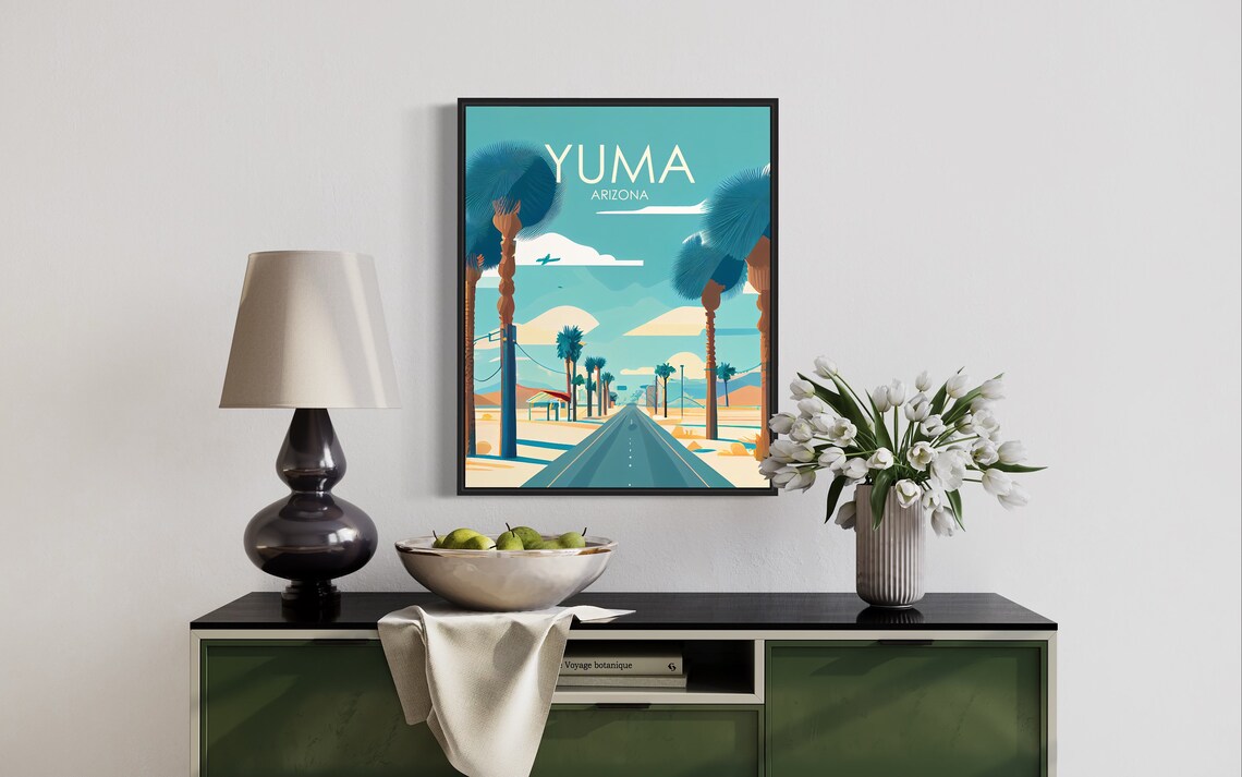 Yuma Arizona Palm Lined Desert Highway Retro Travel Art Poster - Image 2