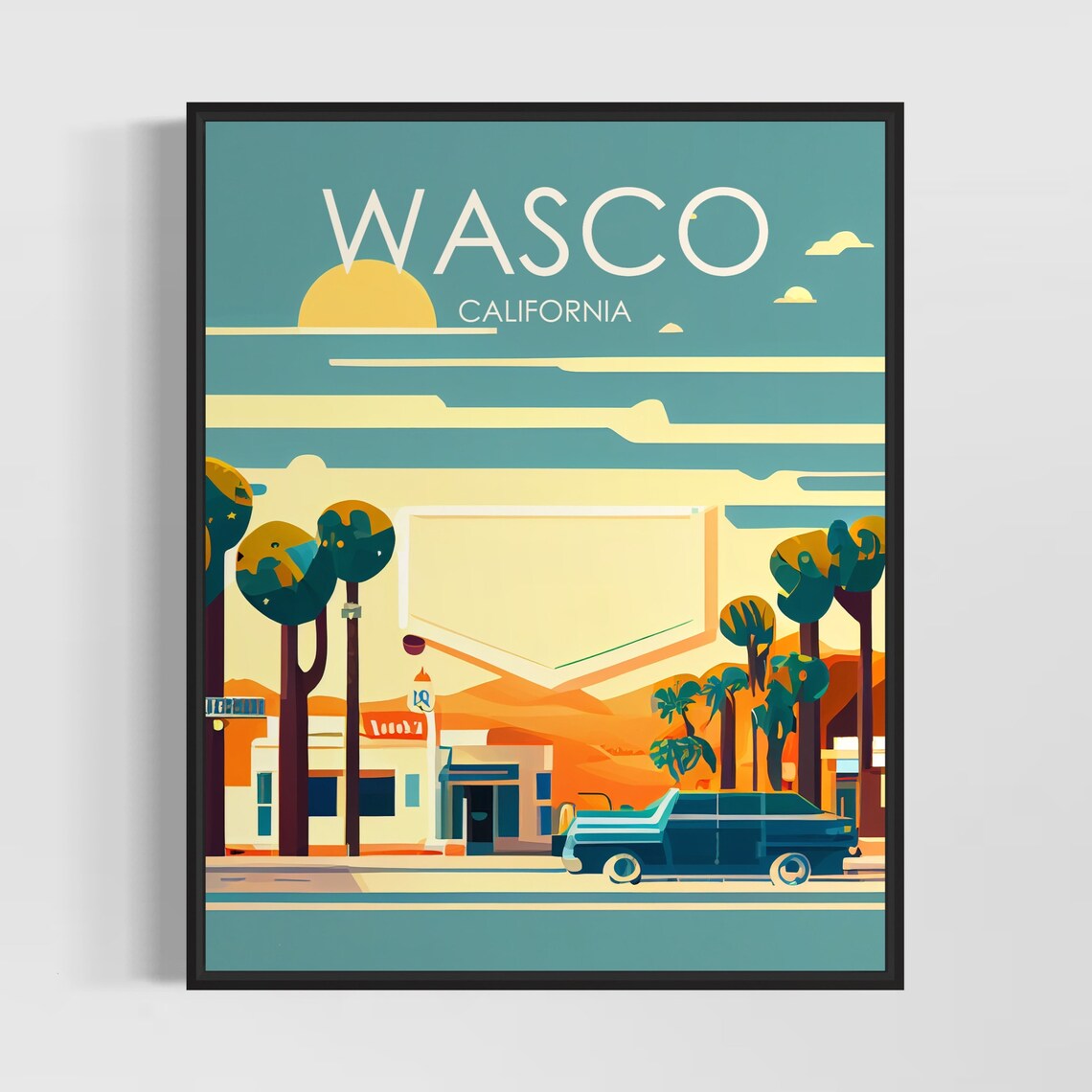 Wasco California Main Street Vintage Pickup at Sunset Poster