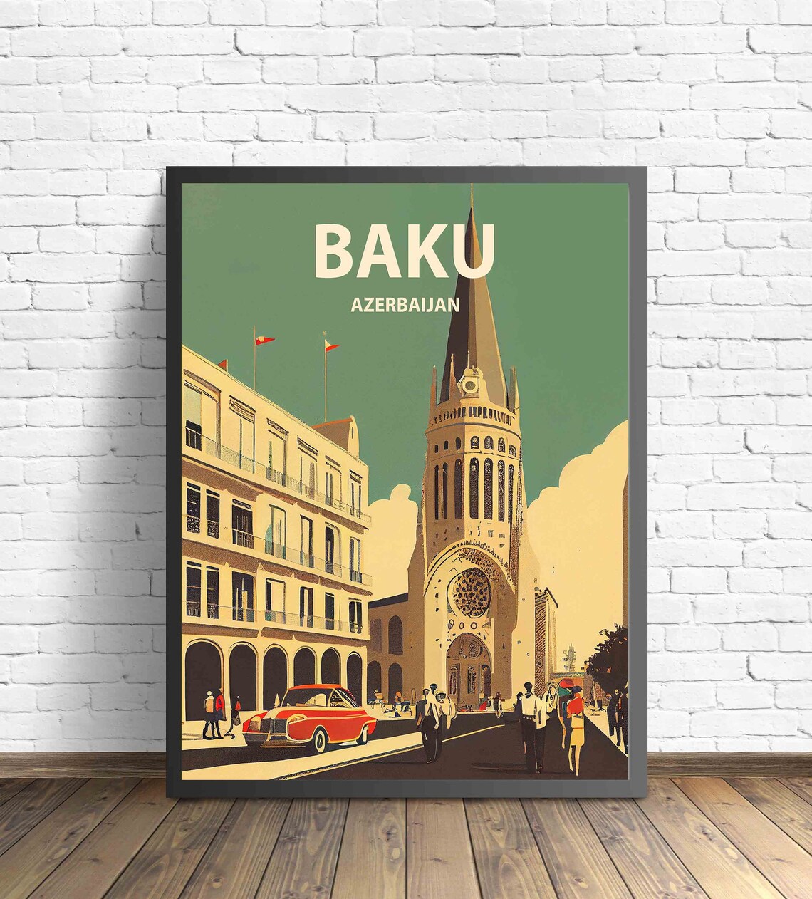 Baku Azerbaijan Historic Old Town Street and Clock Tower Poster