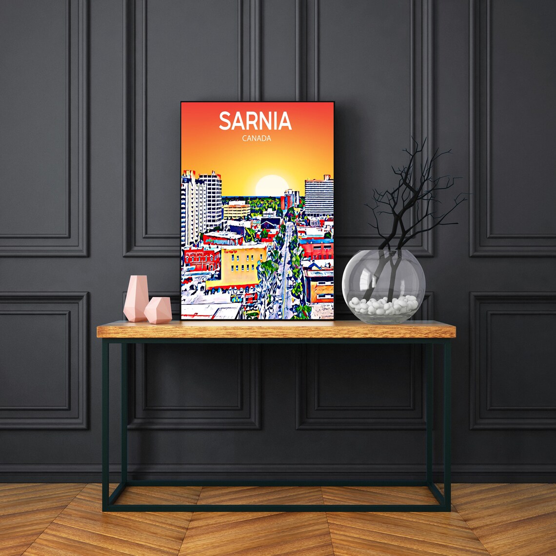 Sarnia Canada Sunset Cityscape Downtown Street Skyline Art Poster - Image 3