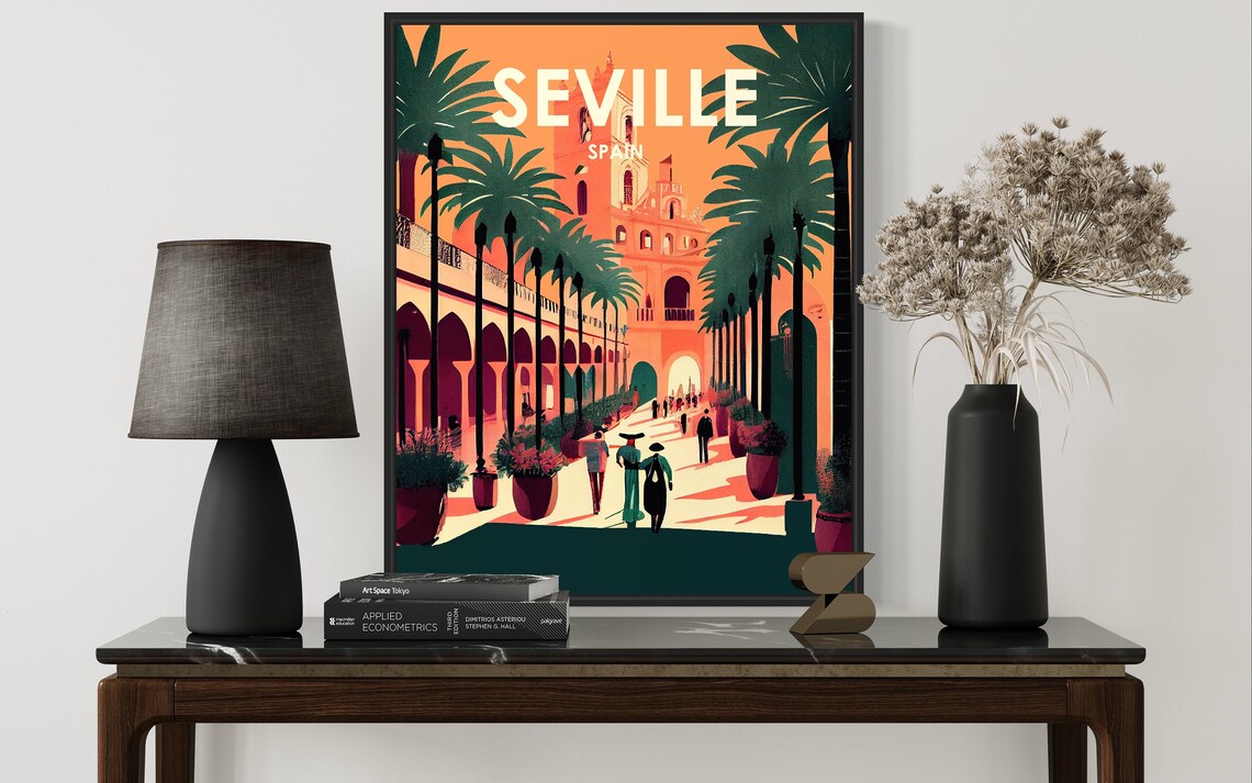 Seville Spain Retro Palm Promenade Cathedral Vintage Travel Poster - Image 2