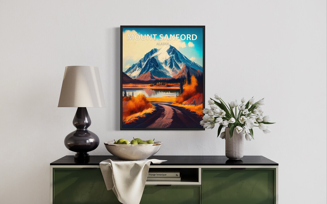 Mount Sanford Alaska Glacier Peak Winding Road Autumn Art Poster - Image 3