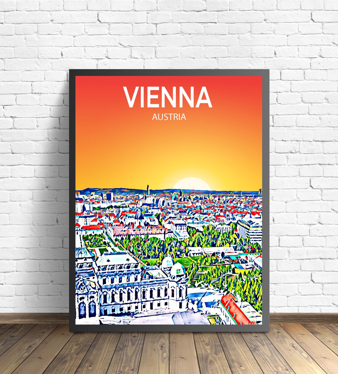 Vienna Austria Sunset Cityscape Belvedere Palace Travel Poster