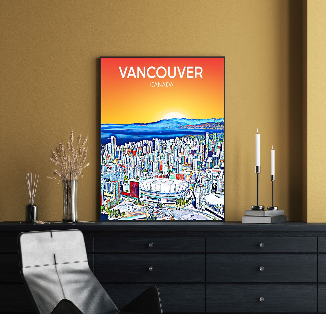 Vancouver Canada Sunset Skyline Harbor View City Travel Poster - Image 2