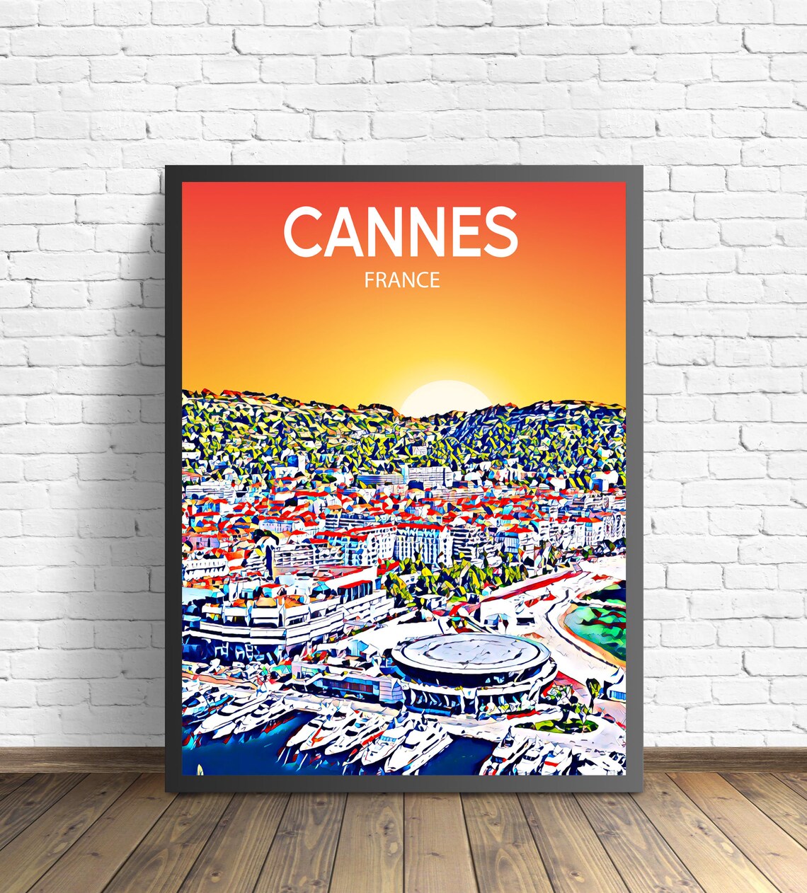 Cannes France Harbor Yachts Marina Sunset Pop Art Travel Poster