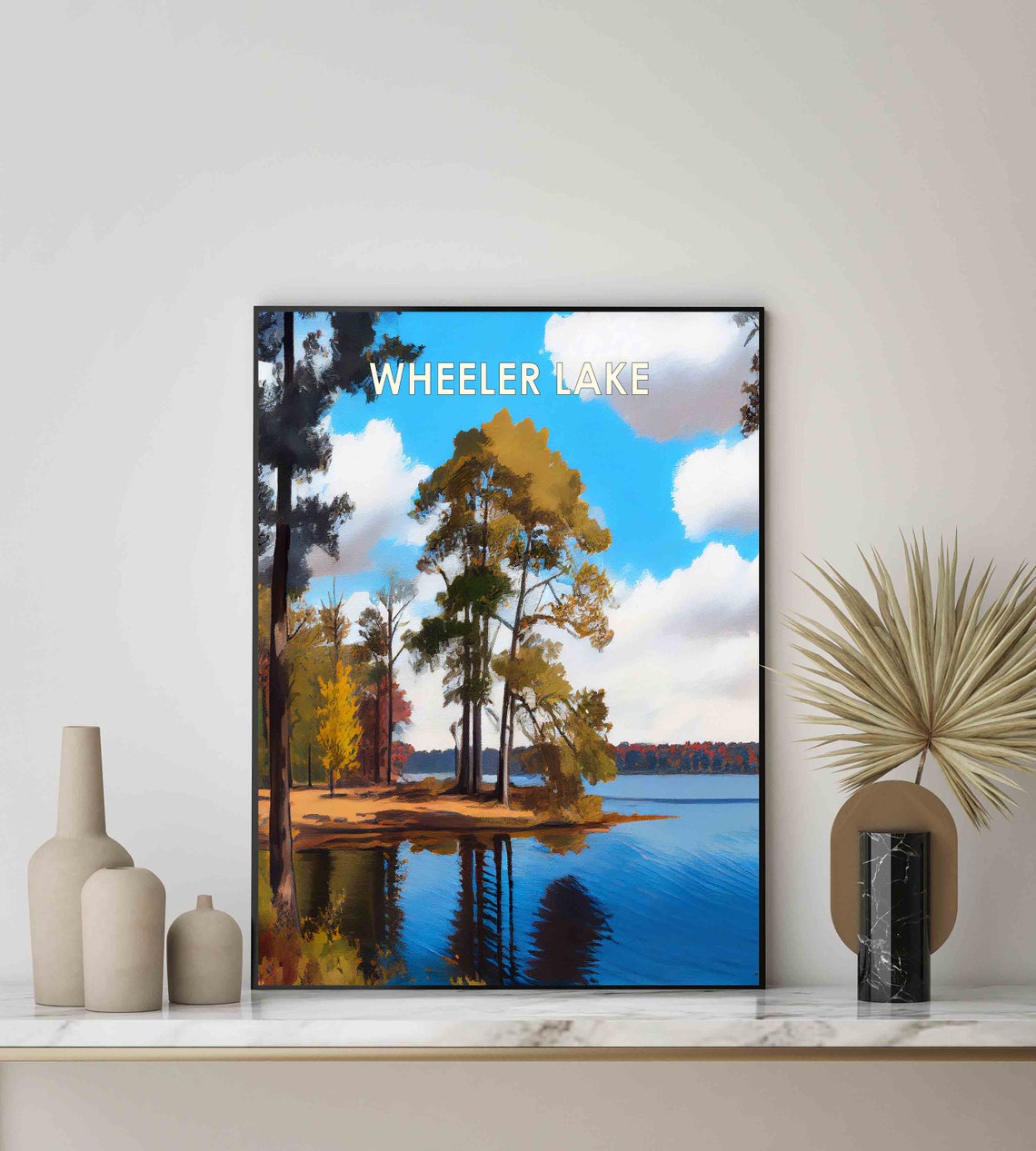 Wheeler Lake Lakeside Tall Pines Reflection Retro Travel Poster - Image 2