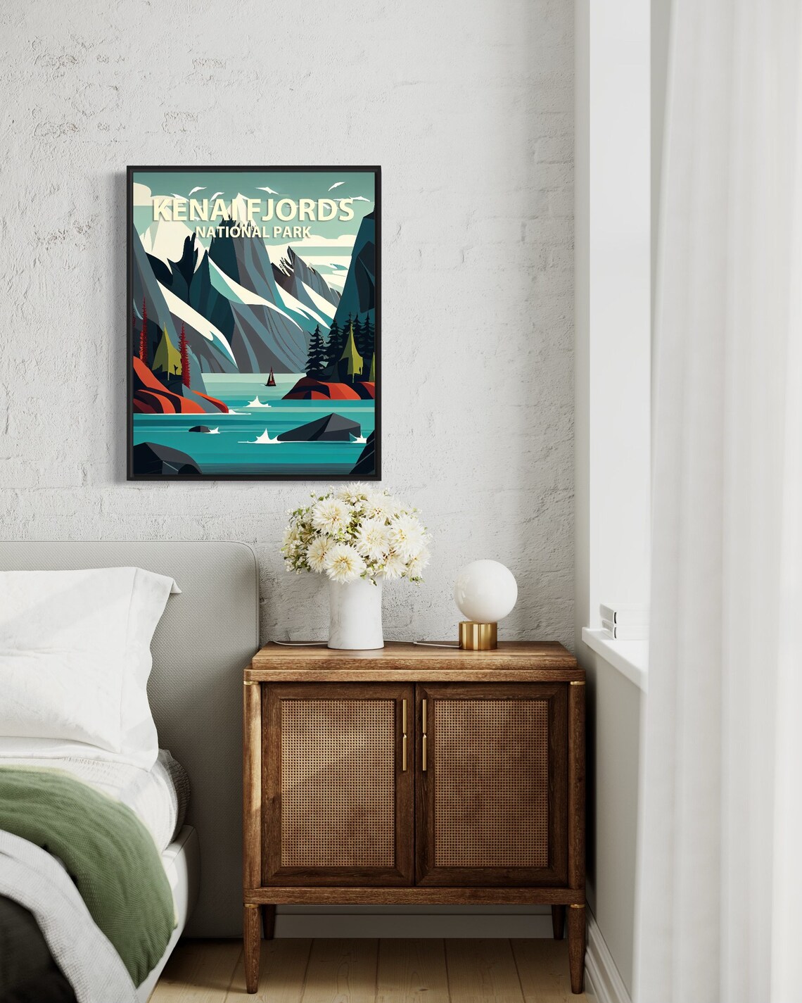 Kenai Fjords National Park Glacial Bay Sailboat Retro Poster - Image 2