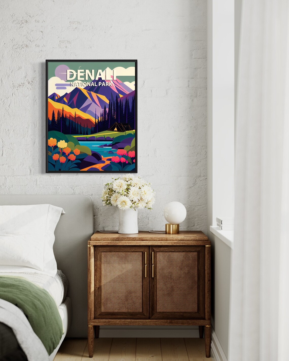 Denali National Park Alaska Mountain Tent Lake Travel Poster - Image 2