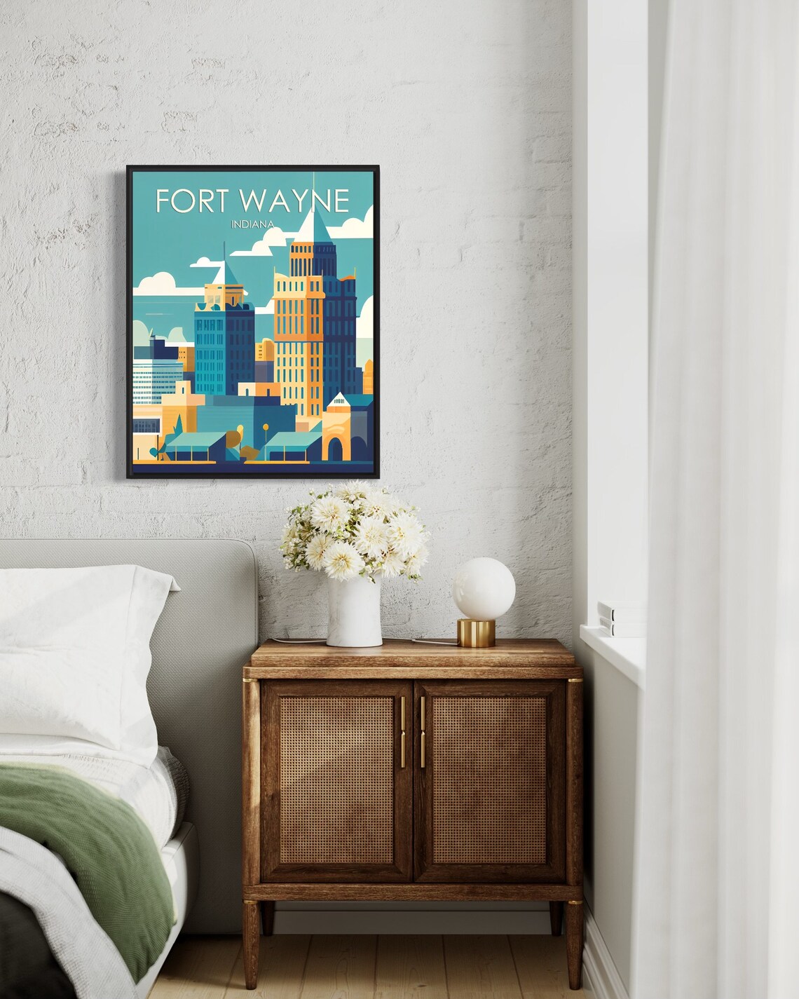 Fort Wayne Indiana Downtown Skyline Retro Mid Century Travel Poster - Image 3