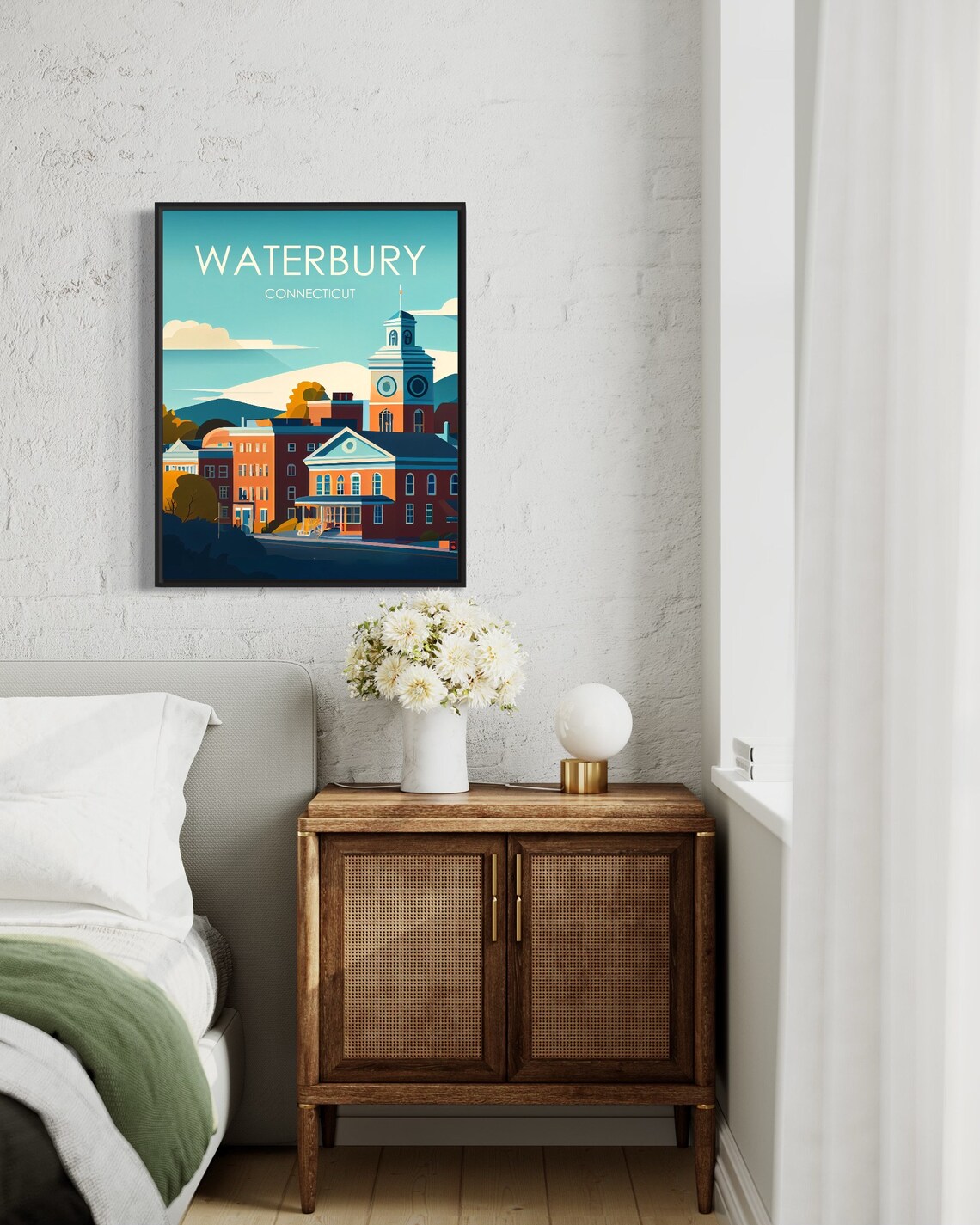 Waterbury Connecticut Historic Clock Tower Street Vintage Poster - Image 3