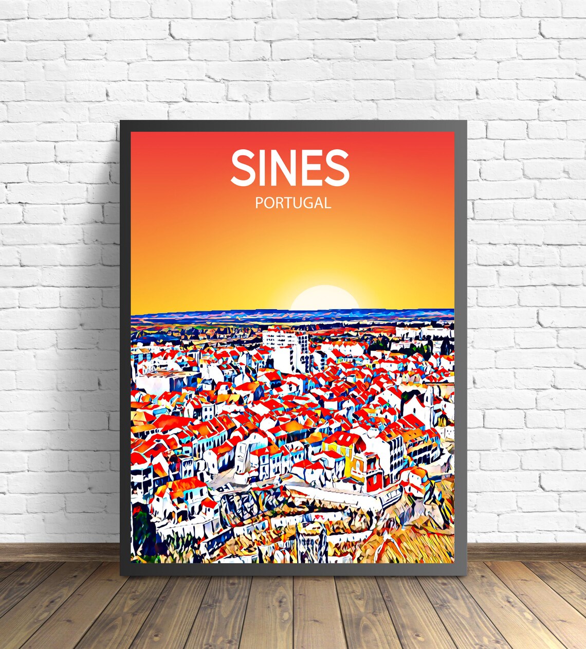Sines Portugal Sunset Coastal Town Terracotta Rooftops Art Poster