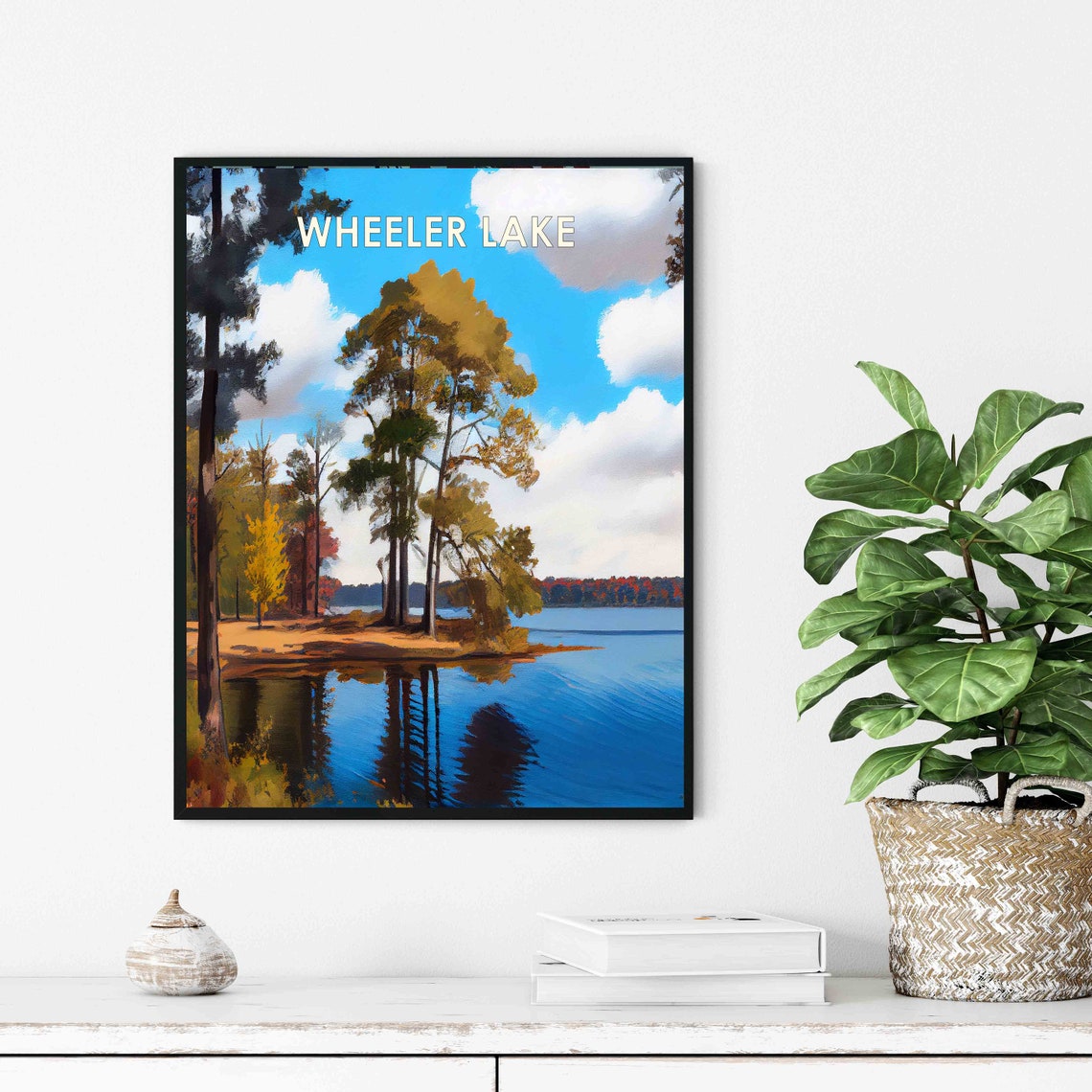 Wheeler Lake Lakeside Tall Pines Reflection Retro Travel Poster - Image 3