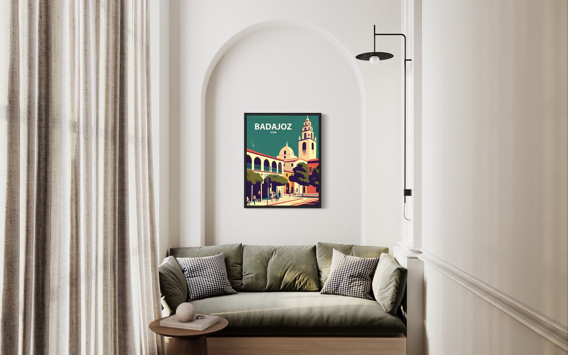 Badajoz Spain Old Town Church Tower Vintage Minimal Travel Poster - Image 2