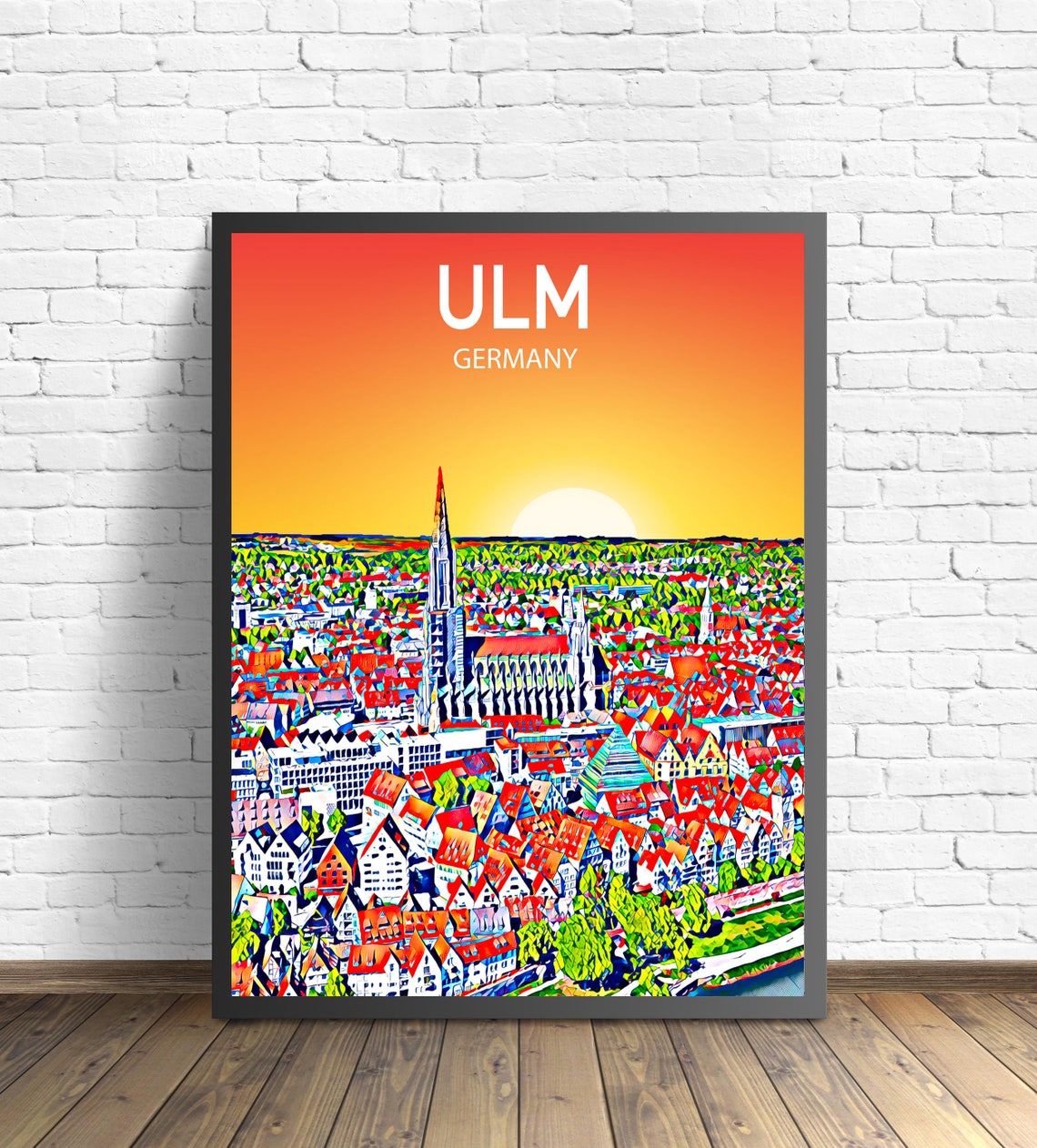 Ulm Germany Sunset Over Cathedral Spire Colorful Cityscape Poster