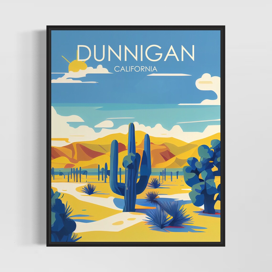Dunnigan California Vintage Desert Cactus Landscape Travel Poster
