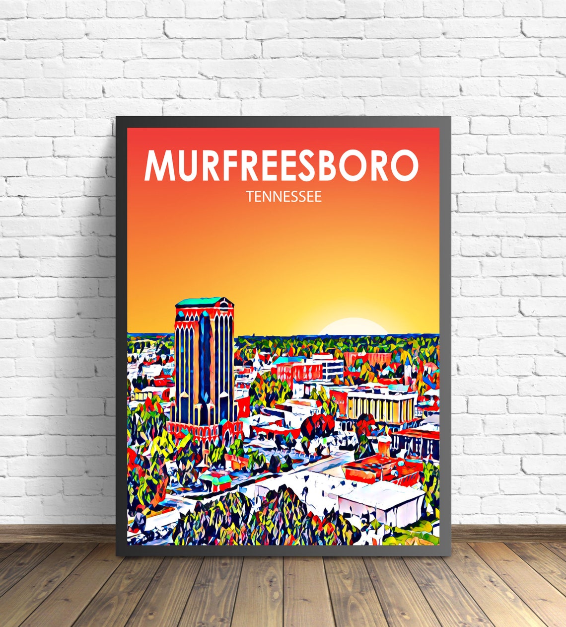 Murfreesboro Tennessee Sunset Downtown Skyline Night Art Poster