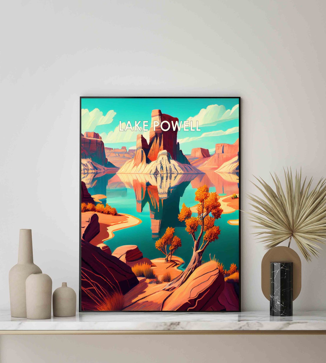 Lake Powell Retro Red Rock Reflection Desert Lake Travel Poster - Image 2