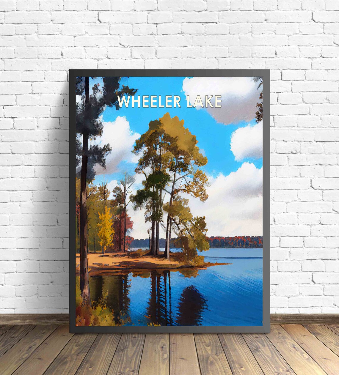 Wheeler Lake Lakeside Tall Pines Reflection Retro Travel Poster