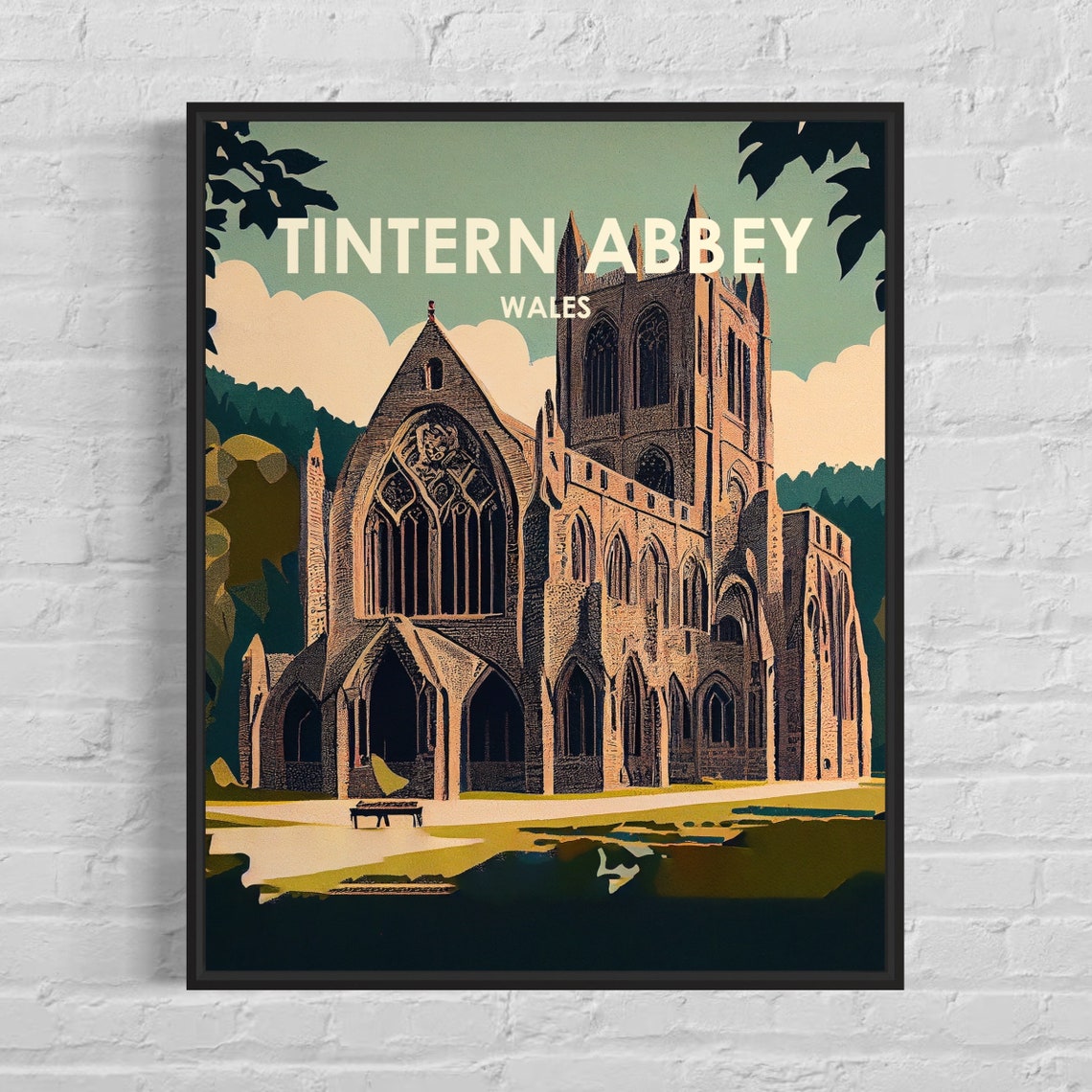 Historic Tintern Abbey Wales Gothic Ruins Vintage Travel Poster