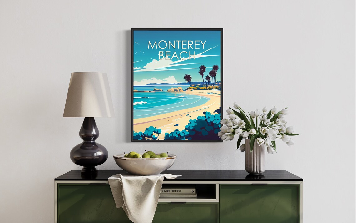 Monterey Beach California Sunny Coastal Illustration Travel Poster - Image 3