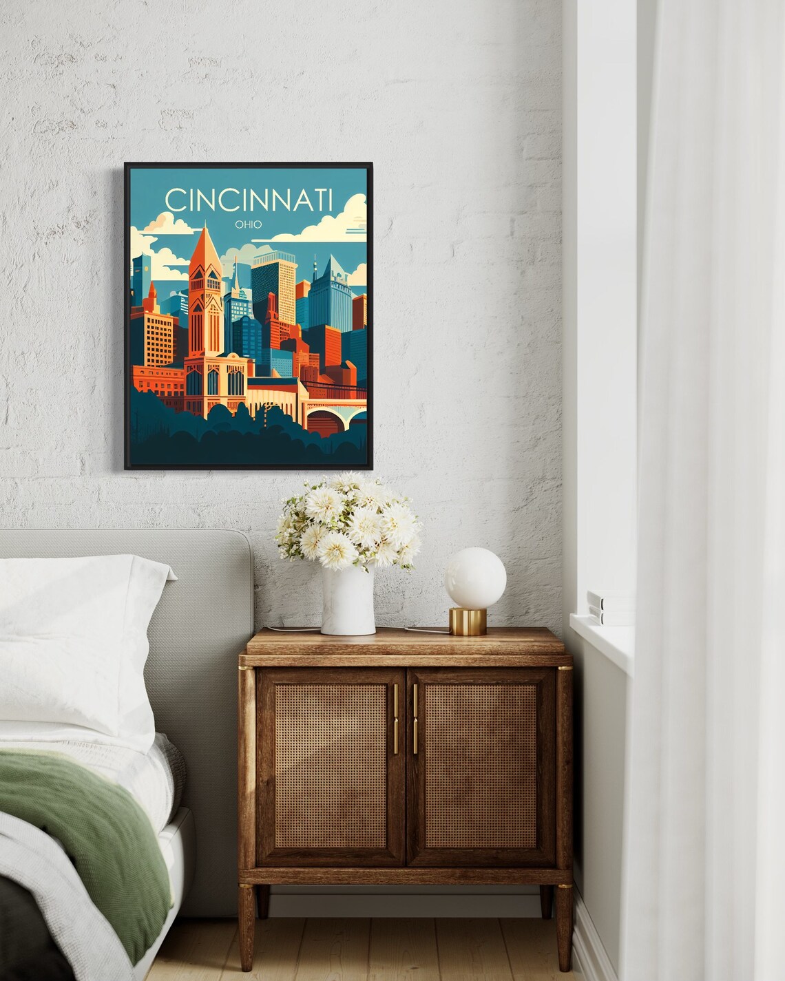 Cincinnati Ohio City Skyline Sunset Tower Retro Travel Poster - Image 3