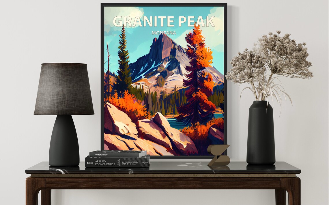 Granite Peak Montana Autumn Foliage Rocky Summit Retro Travel Poster - Image 2