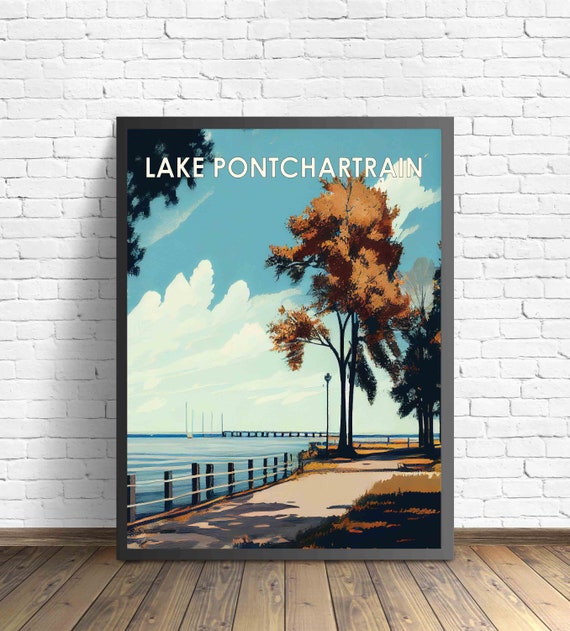 Lake Pontchartrain Retro Art Print Lake Pontchartrain Wall Art Illustration Lake Pontchartrain Vintage 1960s Design Poster Artwork