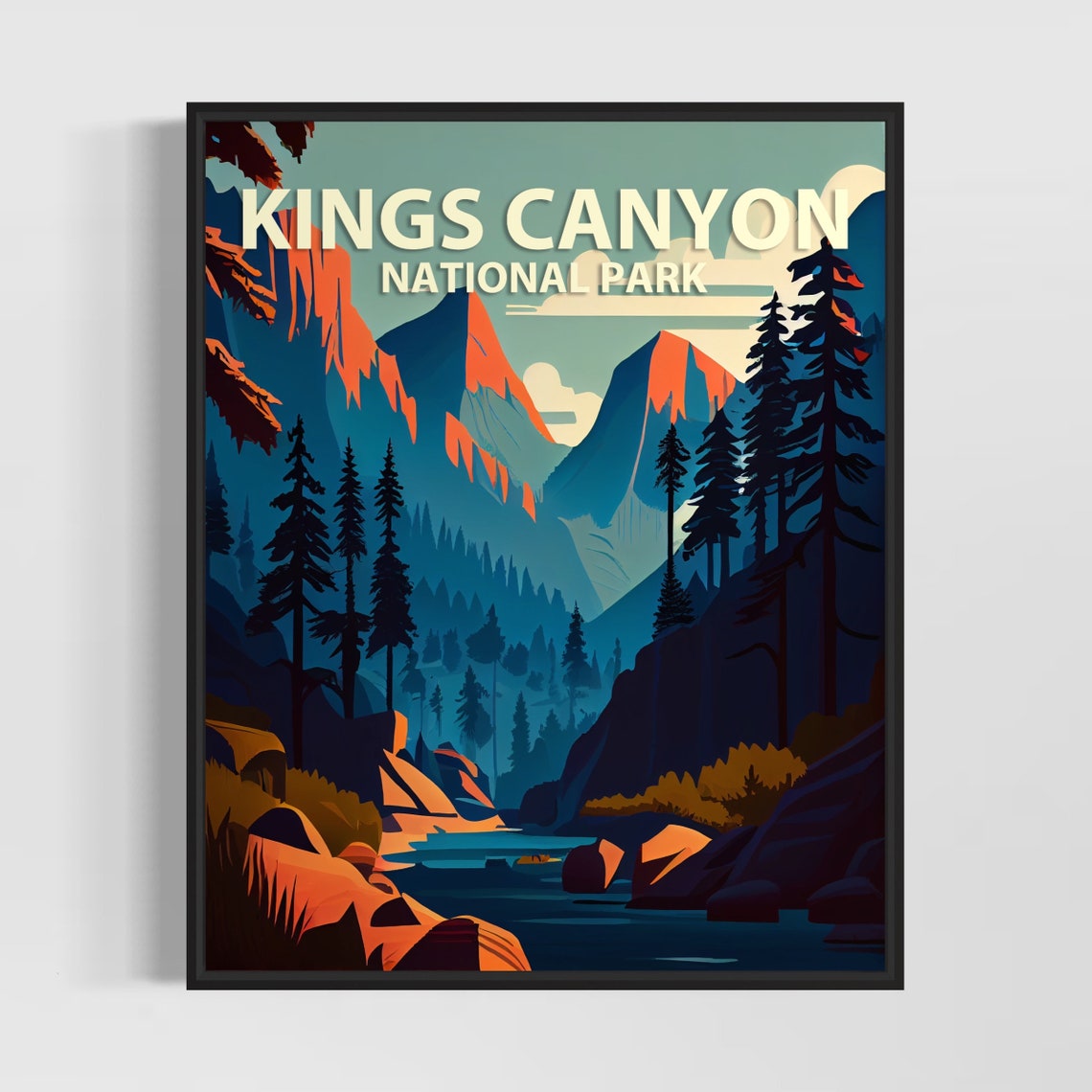 Kings Canyon National Park Pine Forest Canyon Cliffs Retro Poster