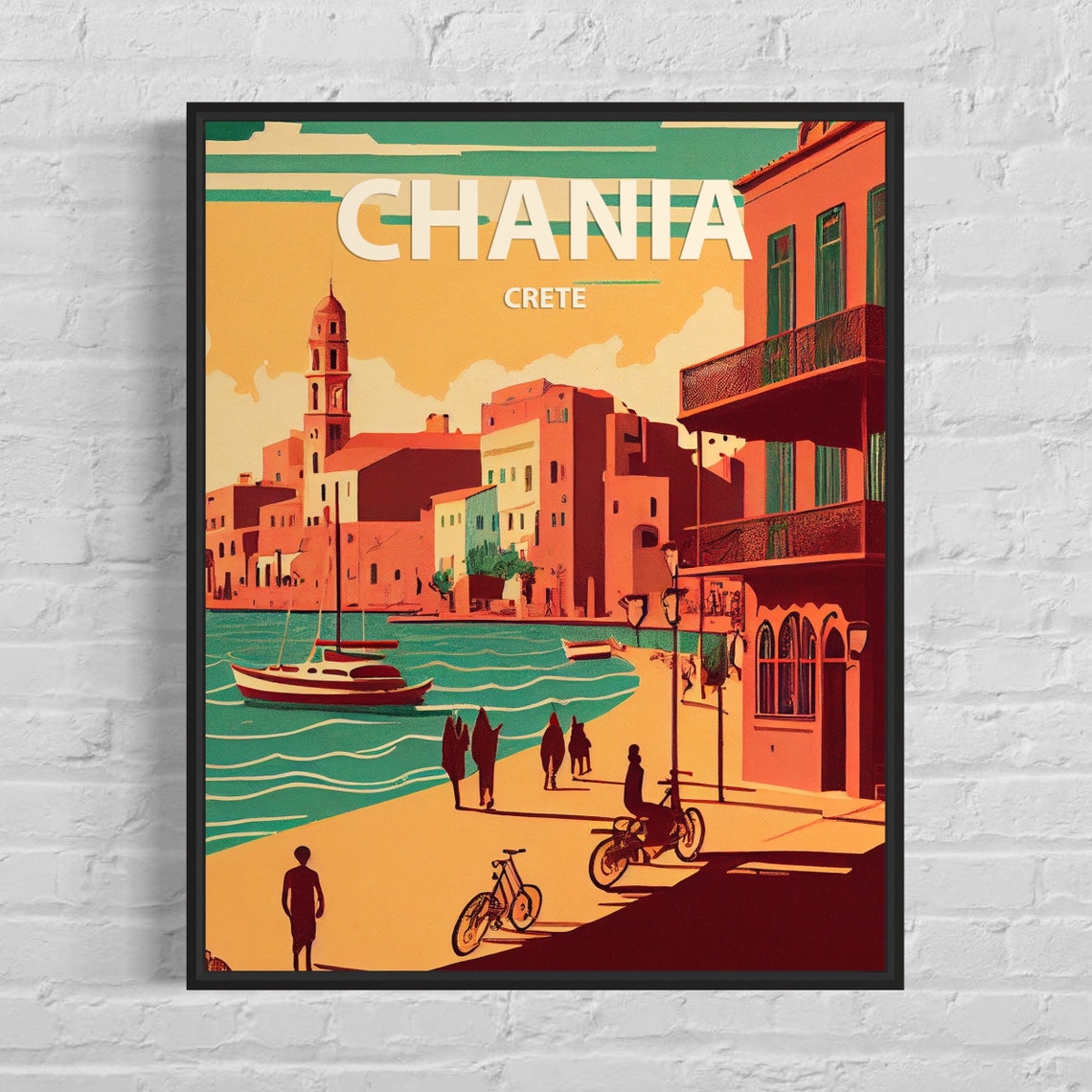 Chania Crete Old Venetian Harbor Sunset Nostalgic Retro Poster