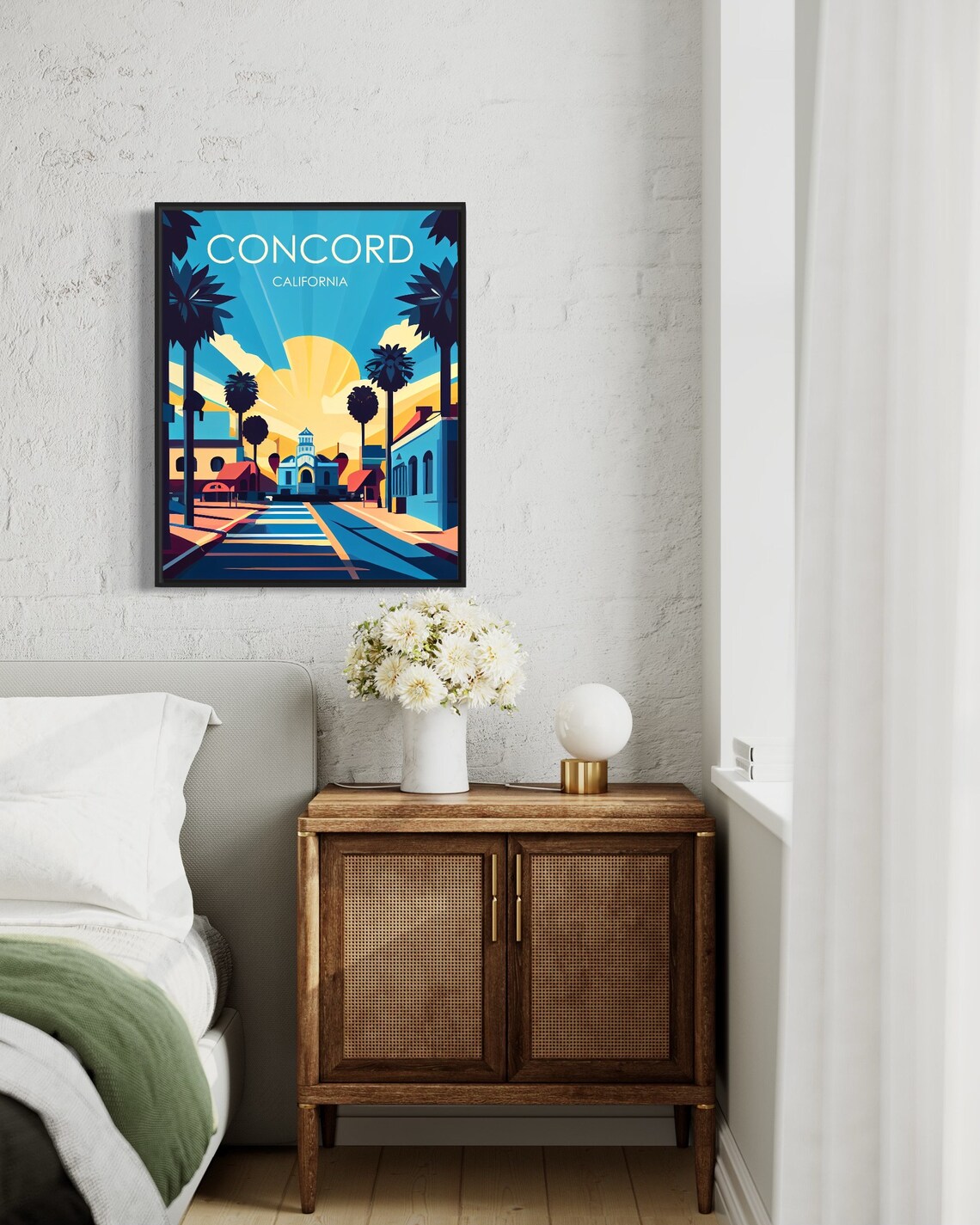 Concord California Retro Palm Tree Downtown Sunrise Travel Poster - Image 2