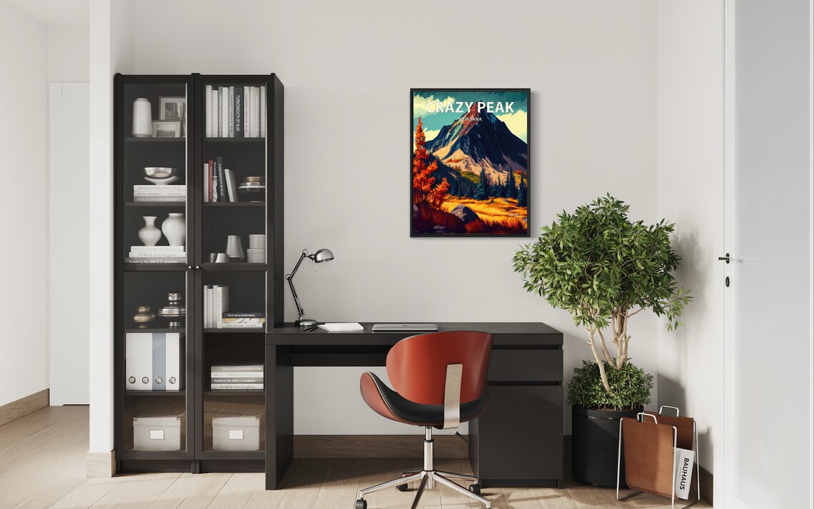Crazy Peak Montana Retro Mountain Peak Autumn Wilderness Poster - Image 3